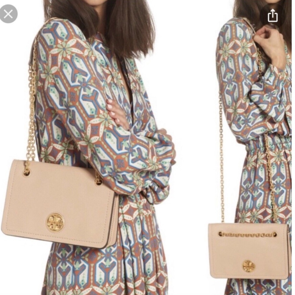 💯 Tory Burch Carson Convertible Leather Crossbody Bag In Devon Sand - Picture 4 of 12